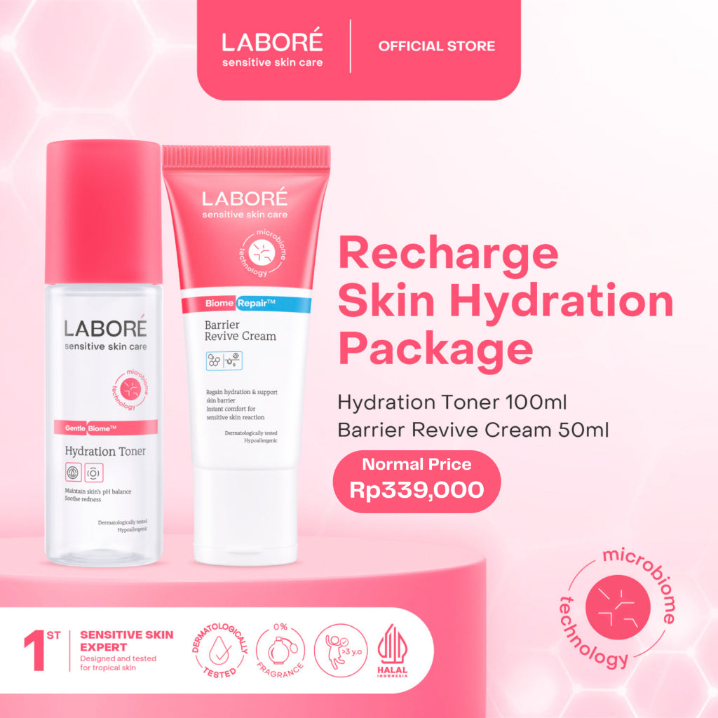 Labore Recharge Skin Hydration Package (Hydrating Toner 100ml, Barrier Revive Cream 50ml) - Paket Melembabkan Wajah untuk Kulit Kering Dehidrasi