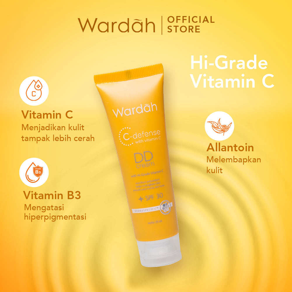 WARDAH C-Defense DD Cream 20 ml - Alas Bedak untuk Mencerahkan dan Meratakan Warna Kulit - Dilengkapi dengan HiGrade Vitamin C dan SPF 30 PA+++ - Skincare