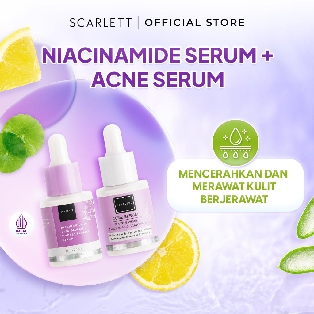 Scarlett Whitening Acne Serum + Niacinamide 5% Serum Mencerahkan dan merawat kulit berjerawat