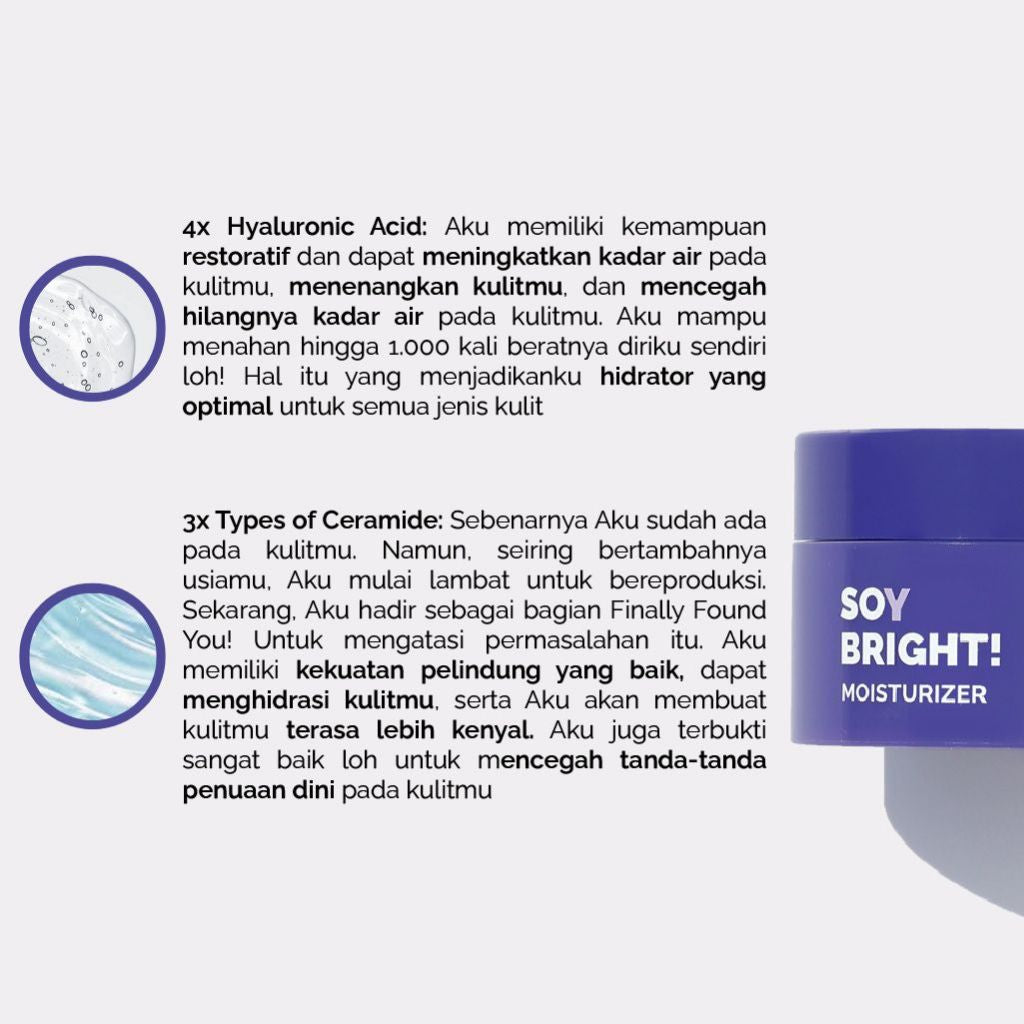 Finally Found You! Soy Bright! Moisturizer - 2in1 Primer Makeup dan Gel Pelembab Krim Siang & Malam
