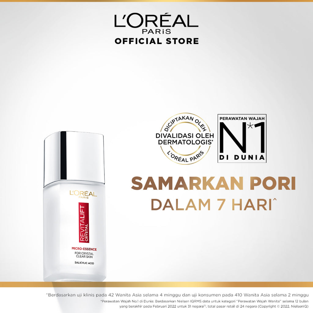 L'Oreal Paris Revitalift Crystal Micro-Essence Serum Water Skincare 65ML - Mencerahkan dan Mengencangkan Kulit  Kulit kusam, Garis halus, Kerutan wajah, skin barrier   Anti aging skincare, brightening serum, anti aging serum
