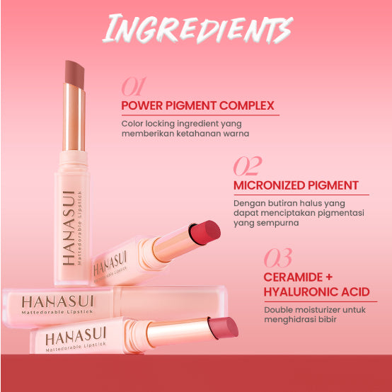 Hanasui Mattedorable Lipstick Anti Geser Tahan Lama