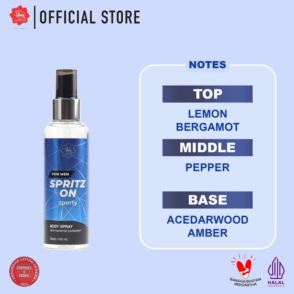 Viva Body Spray Spritz On For Men with Antibacterial Active & Moisturizer (Tersedia 2 aroma)