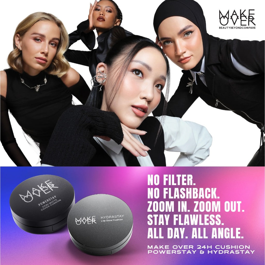 MAKE OVER Powerstay Demi-Matte Cover Cushion - Cushion Matte High Coverage Foundation Compact Ringan Oil Control Make Up Wajah Tahan Lama 24 Jam Non-Comedogenic BEST SELLER Concealer Make Up
