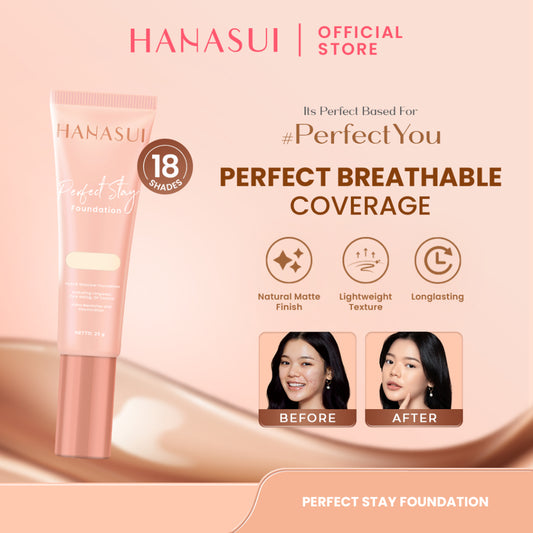 Hanasui Perfect Stay Foundation - Foundation Natural Matte Finish Menyamarkan Pori Pori Oil Control Tahan Lama