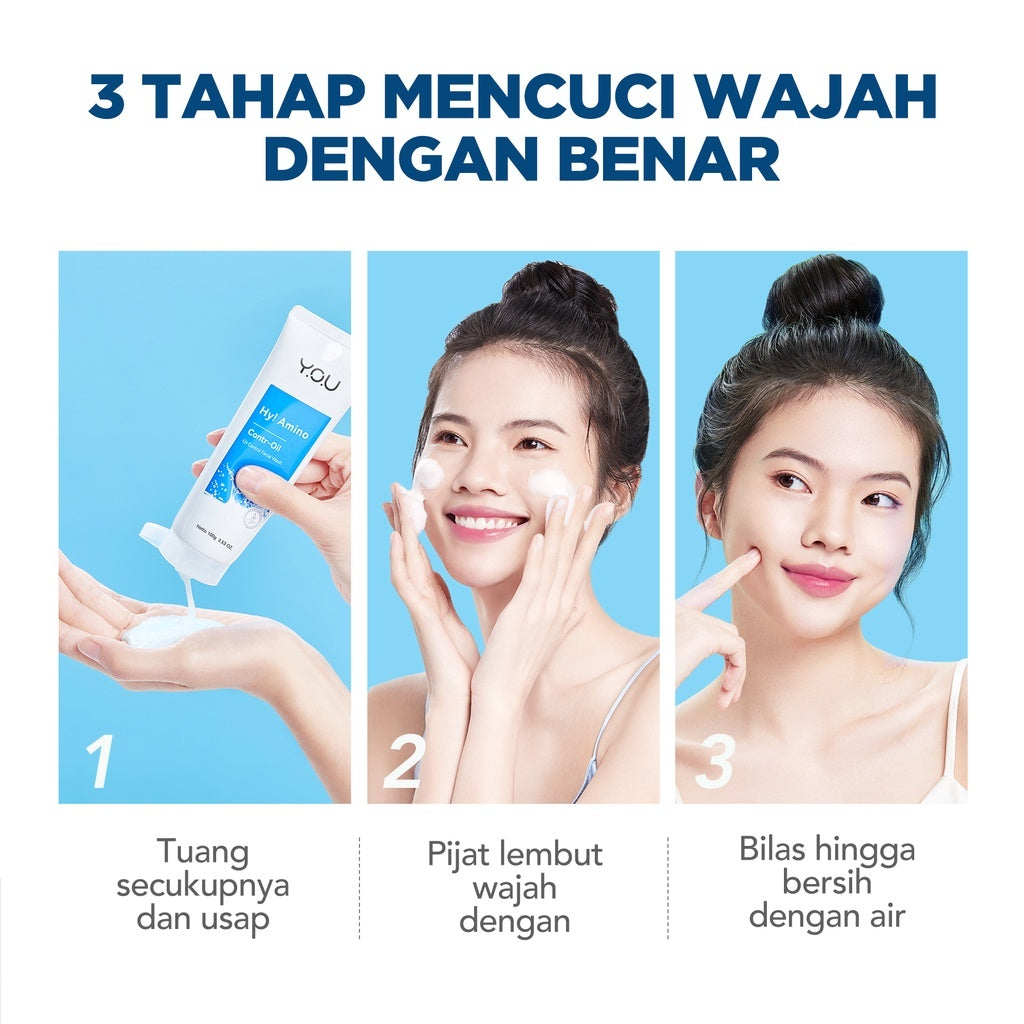 YOU Hy! Amino Contr-Oil Oil Control Facial Wash 100gr Kulit Berminyak Glycolic Acid