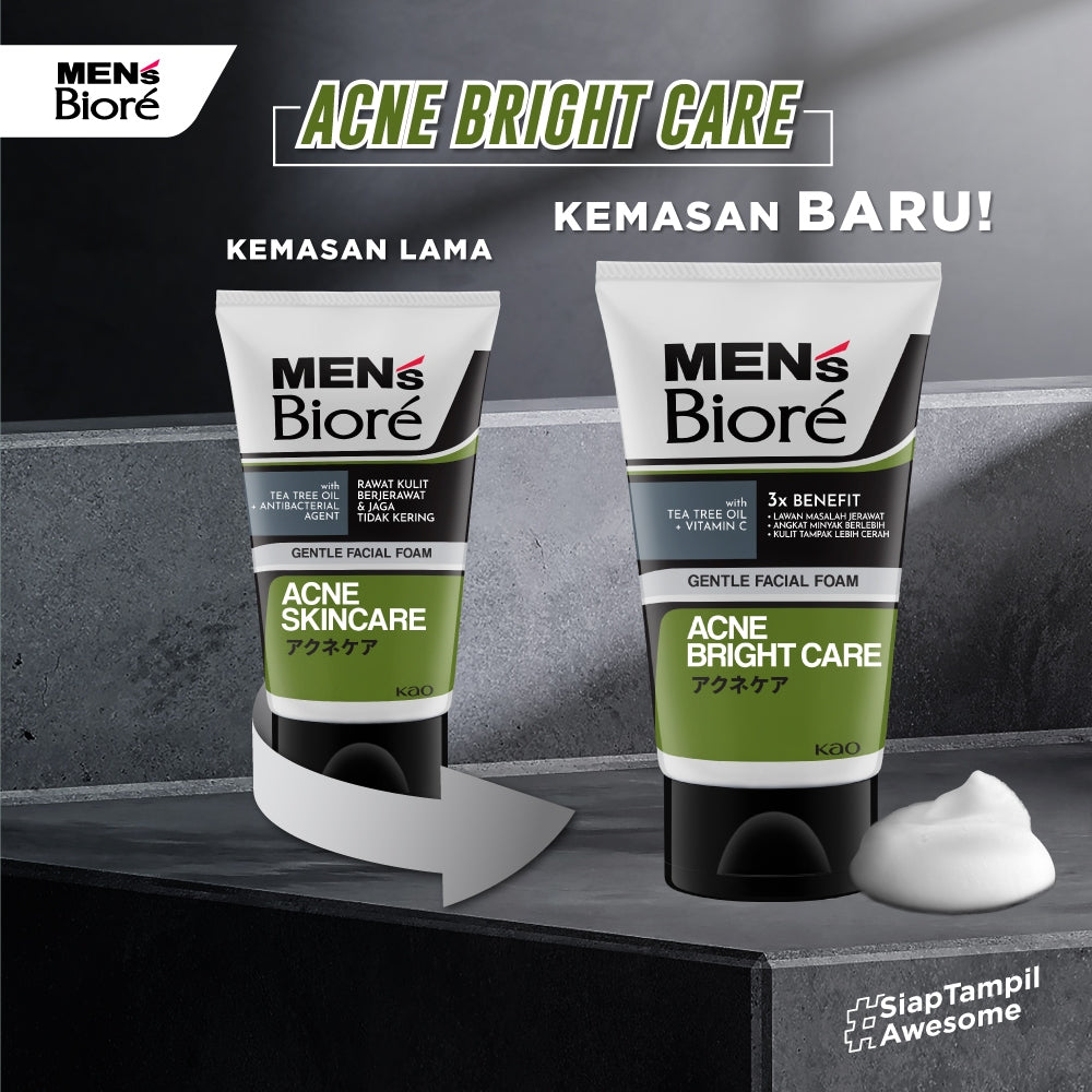 Men's Biore Non Scrub Sabun Muka Pria Untuk Kulit Berjerawat Acne Skincare Tea Tree Oil 100 gr - Facial Wash