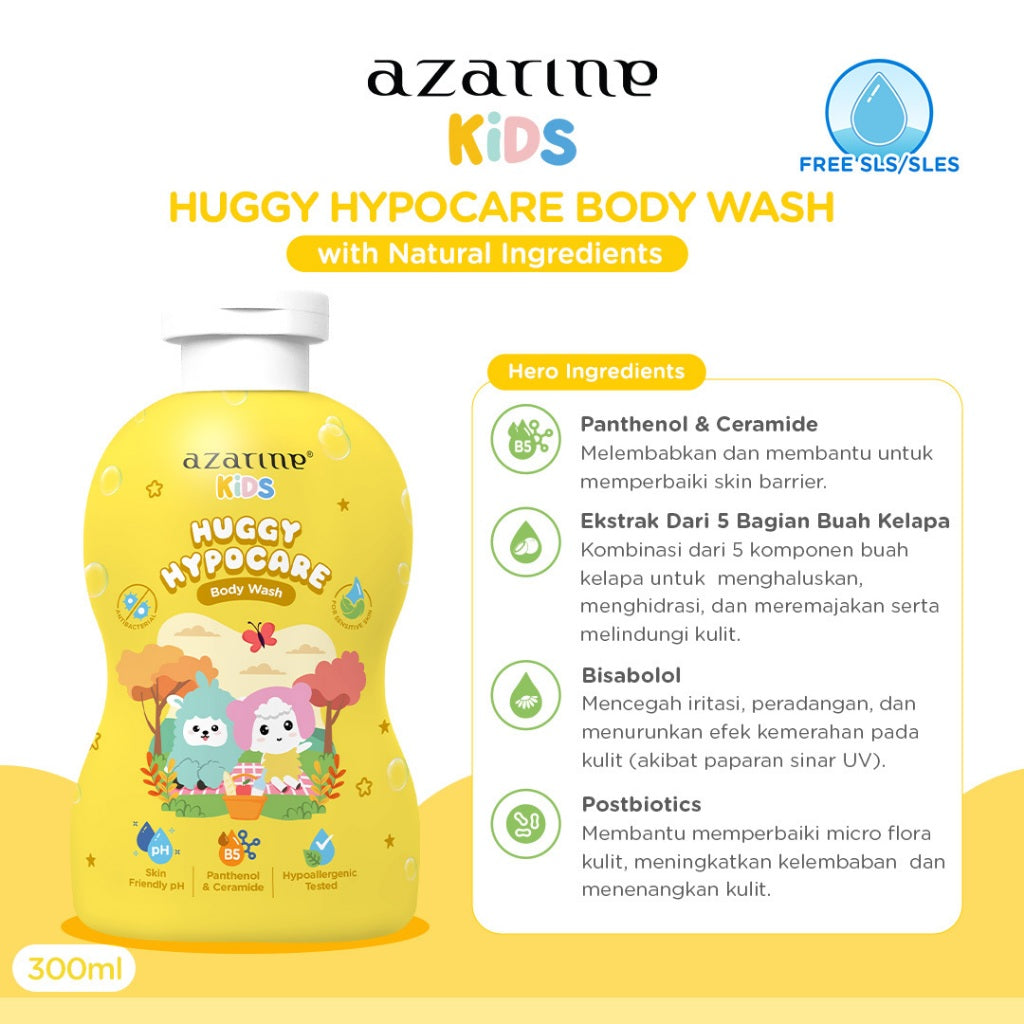 Azarine Kids Huggy Hypocare Body Wash 300ml Sabun Bayi Kids SLS FREE with Natural Ingredients untuk kulit sensitif all skin types