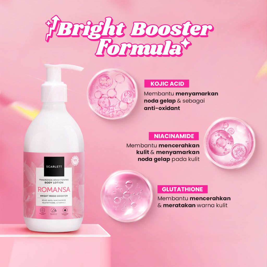 Scarlett Whitening New! Fragrance Brightening Body Lotion Bright Mood Booster Romansa