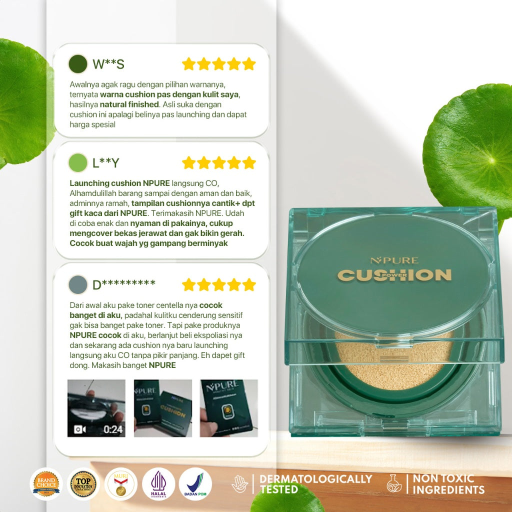 NPURE Centella Asiatica Flawless Matte Power Cushion dan Refill Cushion / Cushion Daily / Cushion matte / Refill Cushion