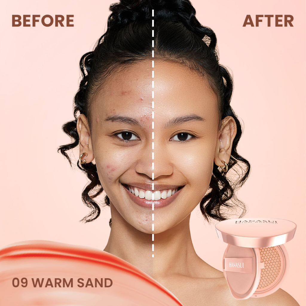 Hanasui Serum Cushion - Flawless Natural Dewy Finish UVA & UVB Protection Perfect Coverage Menyamarkan Pori-Pori Garis Halus Noda Wajah