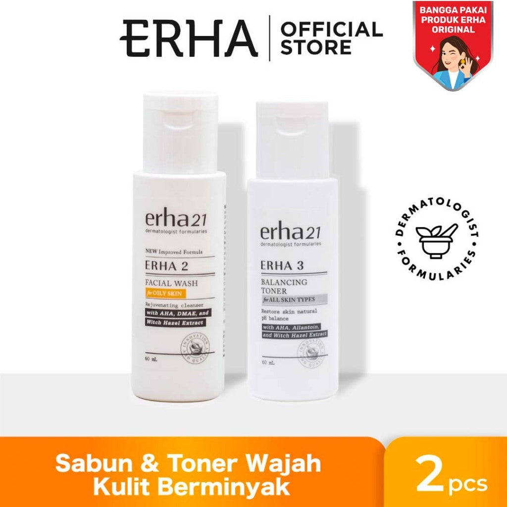 ERHA Bundle ERHA 2 Facial Wash 60ml & ERHA 3 Balancing Toner 60ml -  Sabun & Toner Wajah Berminyak