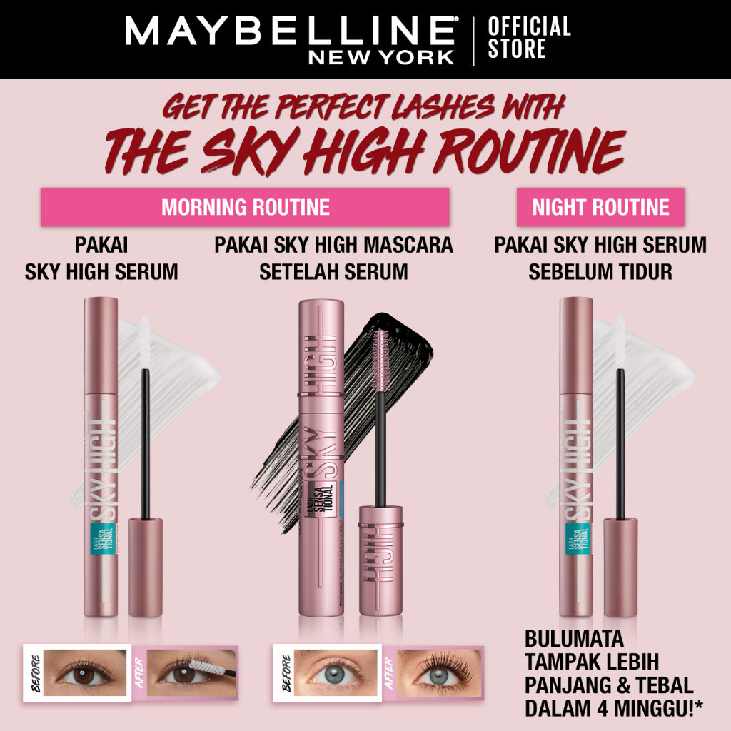 MAYBELLINE OFFICIAL Paket Makeup Mata Sky High Waterproof Mascara + Serum Bulu Mata | Maskara Eye Make up