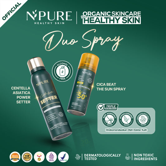DUO SPRAY - NPURE  Centella Asiatica Power Setter - Setting Spray + Cica Beat The Sun Spray/ Sunscreen Spray / Setting Oil control & Barrier Protection / Setting Spray cocok untuk kulit berjerawat & sensitif / spray makeup tahan lama