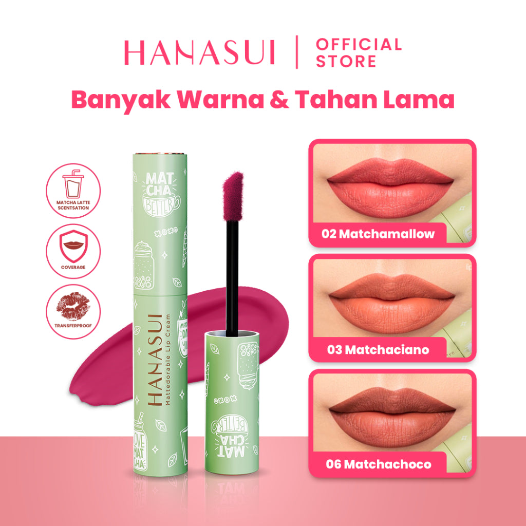 Hanasui Mattedorable Lip Cream Matcha Latte Edition - Lip Cream Double Mouisturizing With Vitamin E Pigmented Velvet Finish & Non - Transferable
