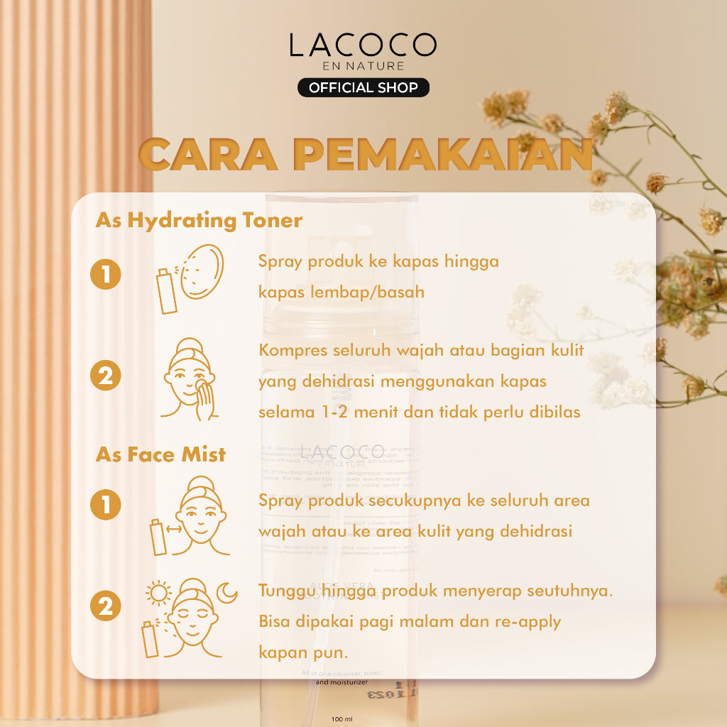 Lacoco Aloe Vera Soothing Mist 100ml - Calming Spray untuk Menghidrasi dan Menyejukan Kulit Wajah
