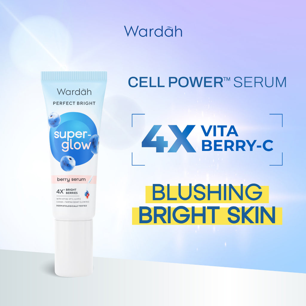 WARDAH 4X Vitamin B3 with Hyaluronic Acid Perfect Bright Super-Glow Berry Serum 8 ml - Serum Mencerahkan, Menutrisi Kulit, Meratakan Warna Kulit Kusam, Menyamarkan Bekas Jerawat - Kulit Cerah, Tampak Sehat, Supple, Glowing - Skincare