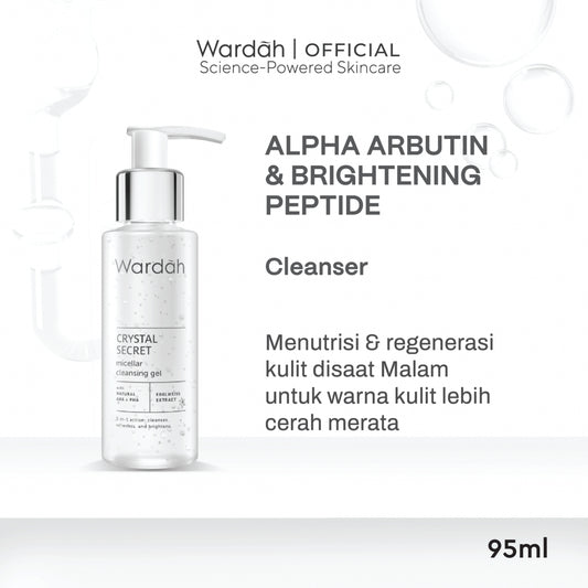 WARDAH Crystal Secret Micellar Cleansing Gel 95 ml - Micellar untuk kulit berminyak - Pembersih Muka dengan Extract Edelweiss - Mencerahkan dan Menyamarkan Flek Hitam - Skincare