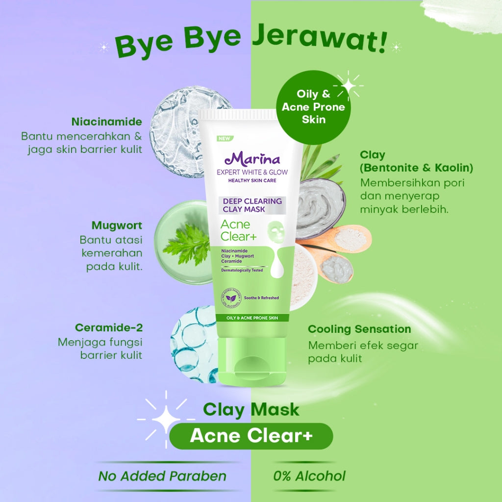 Marina Expert White and Glow Face Mask Acne Clear 50ml [1pcs] - Exp Date : 03.2026