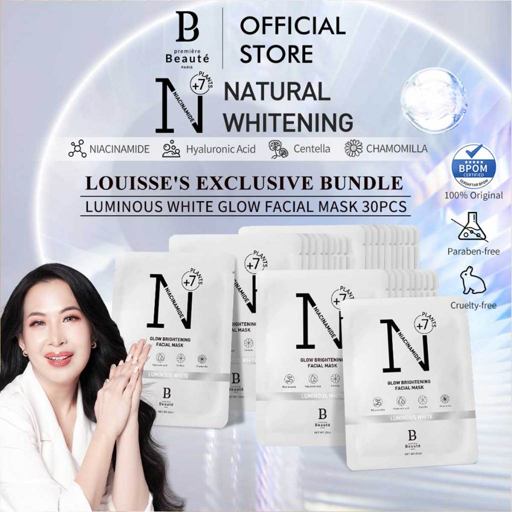 [Louisse Bundle] PREMIERE BEAUTE Whitening Facial Masks 25ml 30PCs Luminous White Glow Brightening Facial Mask BPOM All Skin Types Whitening Soothing Alcohol Free 2 Louisse