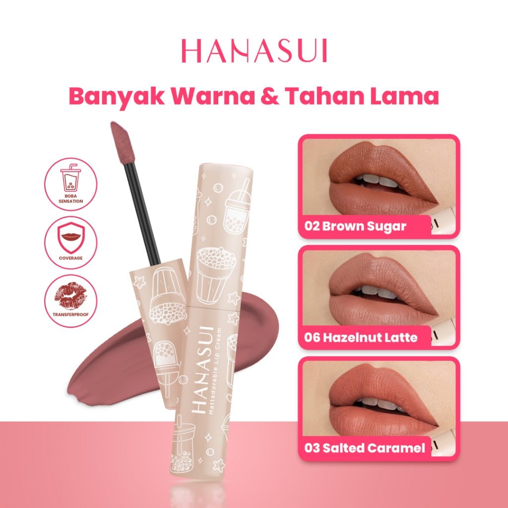Hanasui Mattedorable Lip Cream Boba - Velvet Matte Finish Pigmented Long Lasting Double Moisturizing