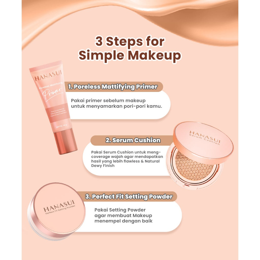 Hanasui Serum Cushion - Flawless Natural Dewy Finish UVA & UVB Protection Perfect Coverage Menyamarkan Pori-Pori Garis Halus Noda Wajah