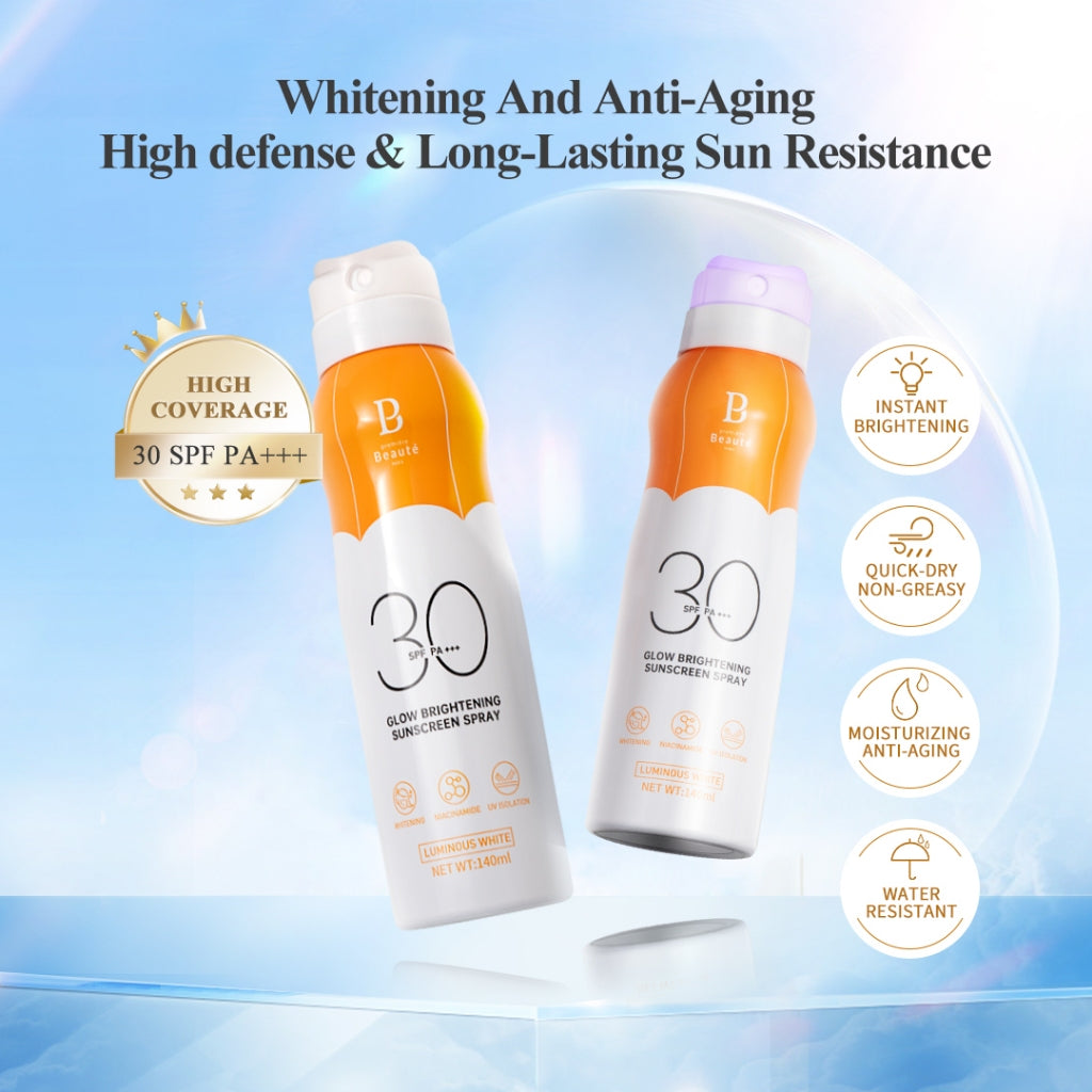 PREMIERE BEAUTE Sunscreen Spray 140ml (SPF 30 PA+++) White Skincare Series Suncreen wajah UV Waterproof Shield Barrier Anti-Aging Brightening Whitening Mencerahkan Wajah Melindungi Kulit dari Sinar Niacinamide Ceramide