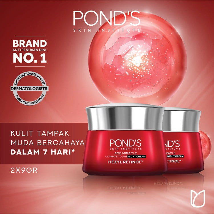 Pond's Age Miracle Hexyl Retinol Niacinamide Night Cream 9gr x2 (Mencerahkan Kulit dalam 7 hari dengan 10x kekuatan Anti Aging Terbaik)
