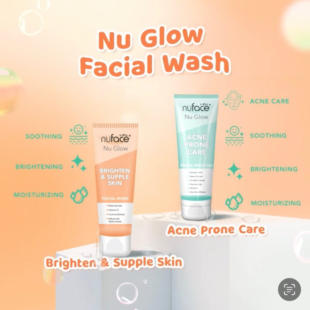 NUFACE Nu Glow Brighten & Supple Skin + Retinol 5 IN 1 Package / Indonesia Paket Wajah 5 Pcs / Facial Wash / Toner Serum / Day Night Cream / Mask / Sunscreen / Moisturizer / Scrub Peeling / Masker / Brightening / Mencerahkan Kulit Wajah Face / Bundle Set