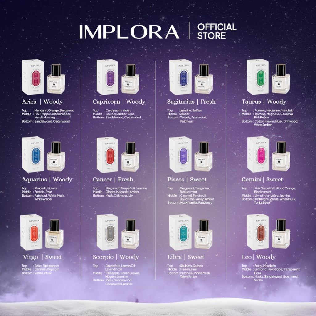 Implora Zodiac Series Eau De Parfum | Tahan Lama | Sweet Fresh Woody