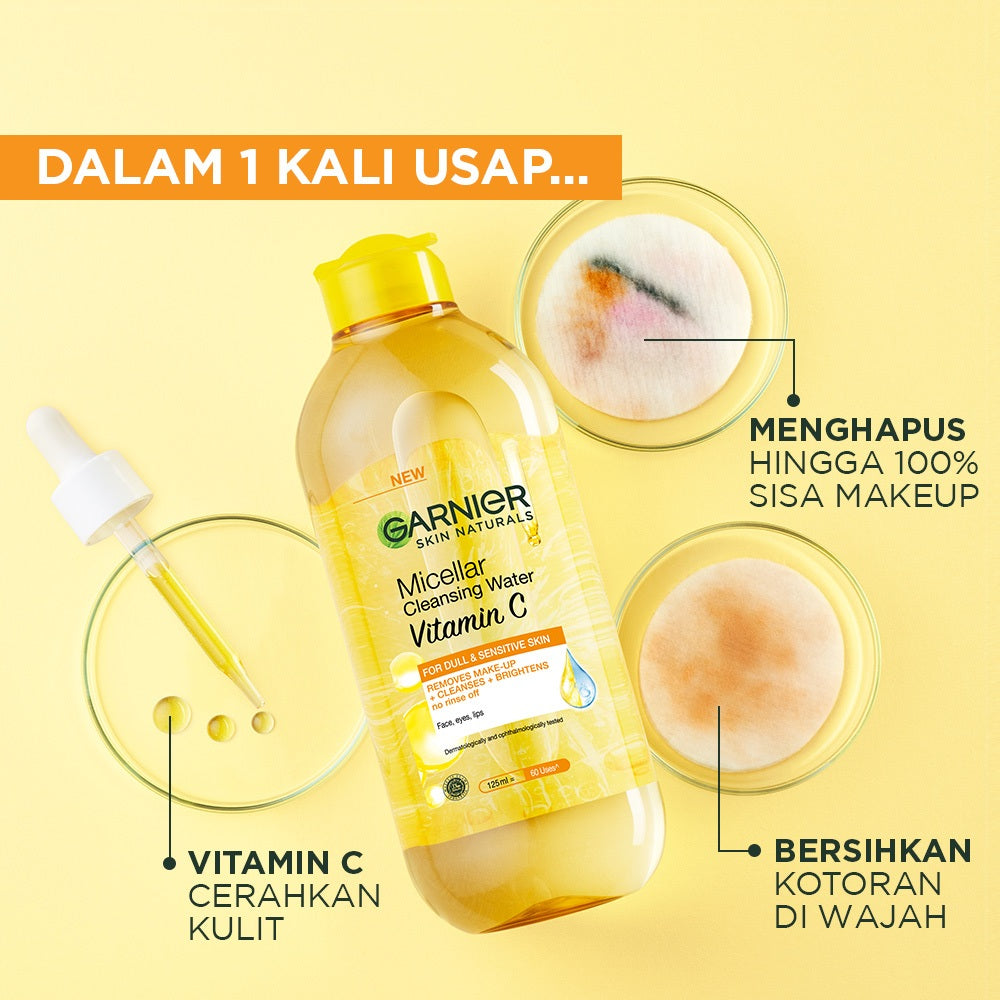 GARNIER Micellar Water Vitamin C Skin Care 125ml 400ml Skincare Cleansing - Pembersih Wajah & Make up untuk Kulit Kusam Micellar Cleansing Water