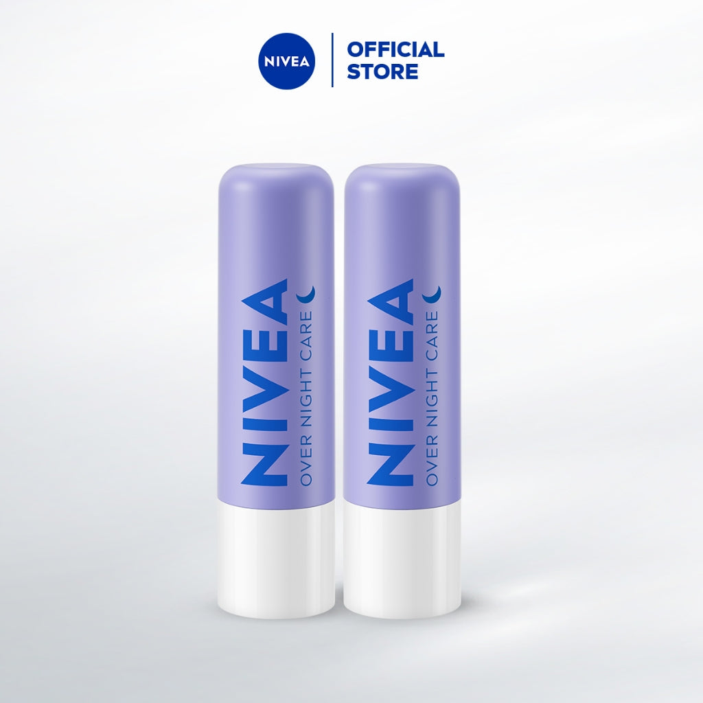 (PAKET HEMAT ISI 2) NIVEA Lip Balm Overnight Care 4.8gr - Pelembap bibir malam hari melembabkan plumpy kering pecah-pecah tahan lama melindungi bibir natural intensif lembap tidak lengket tidak berminyak glossy - Lavender Essential Oil, Shea Butter