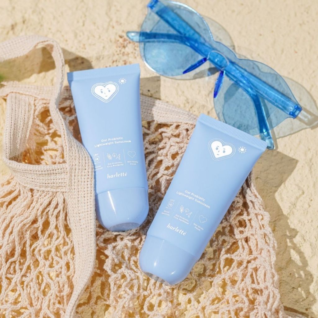 [2 PCS BUNDLING SUNSCREEN] Harlette Oat Probiotic Lightweight Sunscreen 40 g + Oatmilk Gentle Facial Wash 100 g