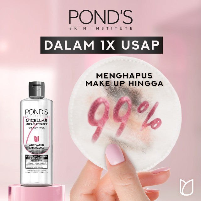 POND'S Micellar Water untuk Kulit Berjerawat dan Berminyak, Vitamin & Charcoal 100 ml