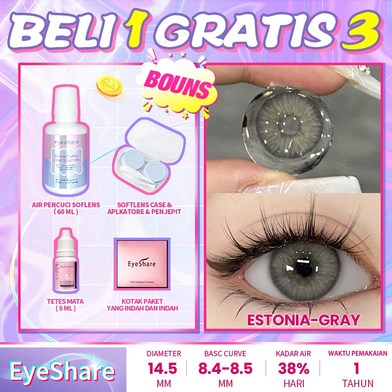Eyeshare COD 4 Item Paket kombinasi (1Pasang Softlens+60ml solusi+8ml tetes mata+kotak cermin)