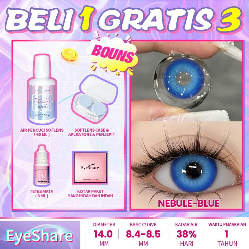 Eyeshare COD 4 Item Paket kombinasi (1Pasang Softlens+60ml solusi+8ml tetes mata+kotak cermin)
