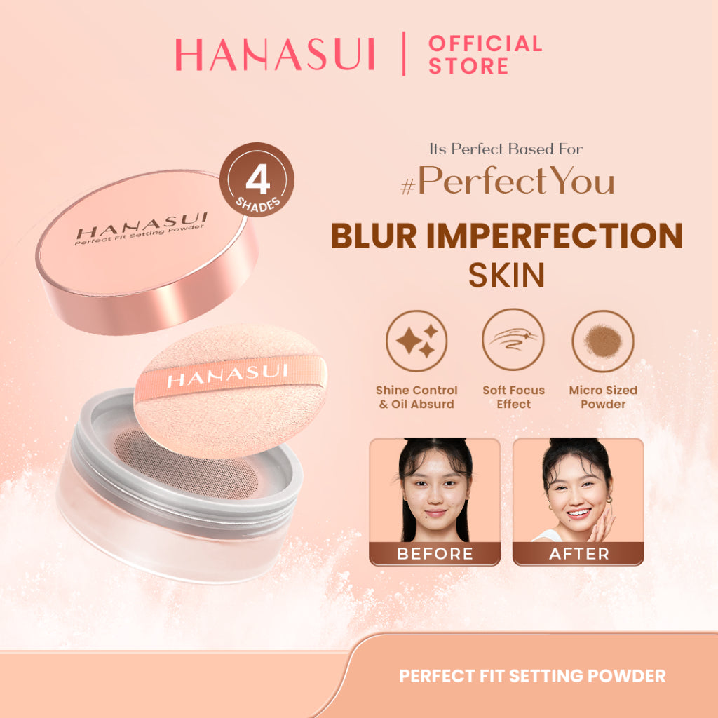 Hanasui Perfect Fit Setting Powder - Bedak Tabur Halus Ringan Natural Coverage Menyerap Minyak Berlebih Mengandung Vitamin E Anti Polusi