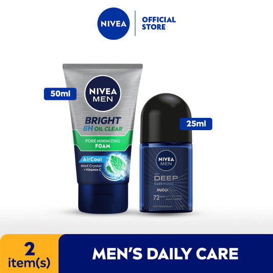 NIVEA MEN Travel Pack - Anti-Shine Facial Foam 50mL + Deodorant Deep Roll-On 25mL