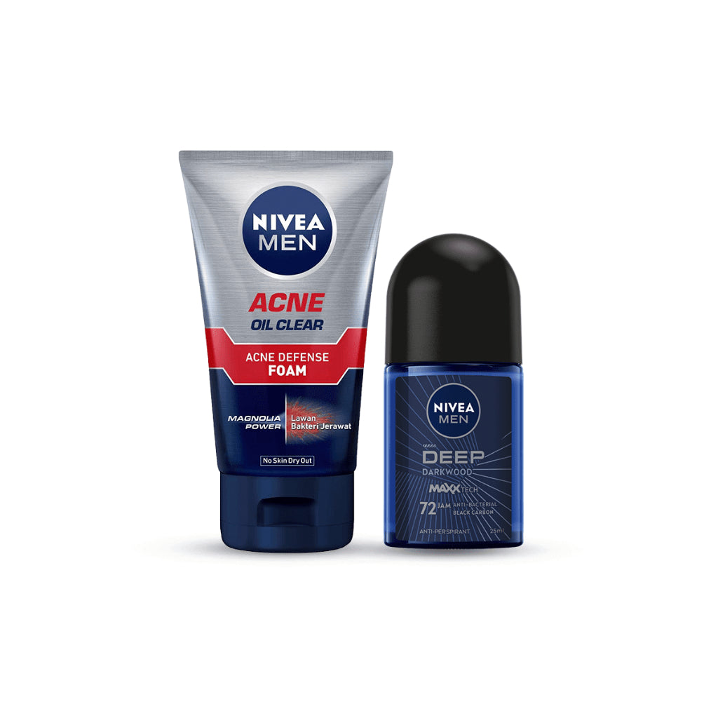NIVEA MEN Travel Pack - Acne Defense Facial Foam 50mL + Deodorant Deep Roll-On 25mL
