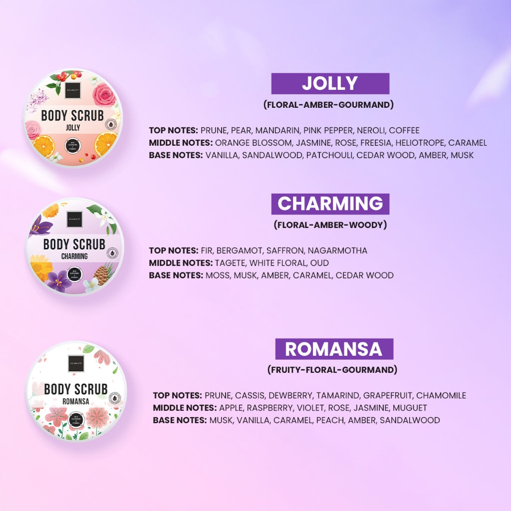 SCARLETT Body Scrub 250ml | Membantu Mengeksfoliasi Melembutkan Mencerahkan Kulit Mengangkat Sel Kulit Mati | Kulit Cerah Sehat dengan Wangi Mewah