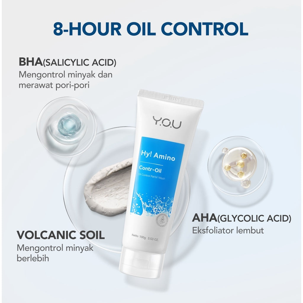 YOU Hy! Amino Contr-Oil Oil Control Facial Wash 100gr Kulit Berminyak Glycolic Acid