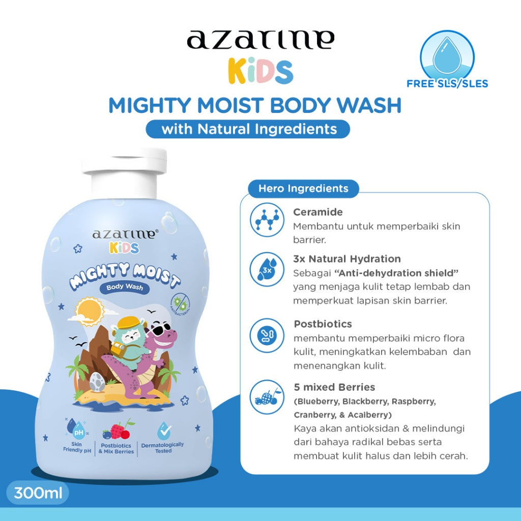 Azarine Kids Mighty Moist Body Wash 300ml Sabun Bayi Kids SLS FREE with Natural Ingredients untuk kulit sensitif all skin types
