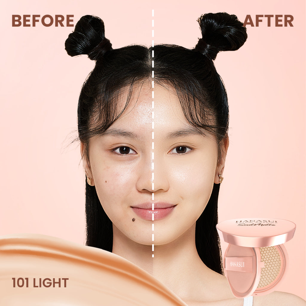 Hanasui Serum Cushion Soulmatte - Matte Finish UVA & UVB Protection Perfect Coverage Menyamarkan Pori-Pori Garis Halus Noda Wajah