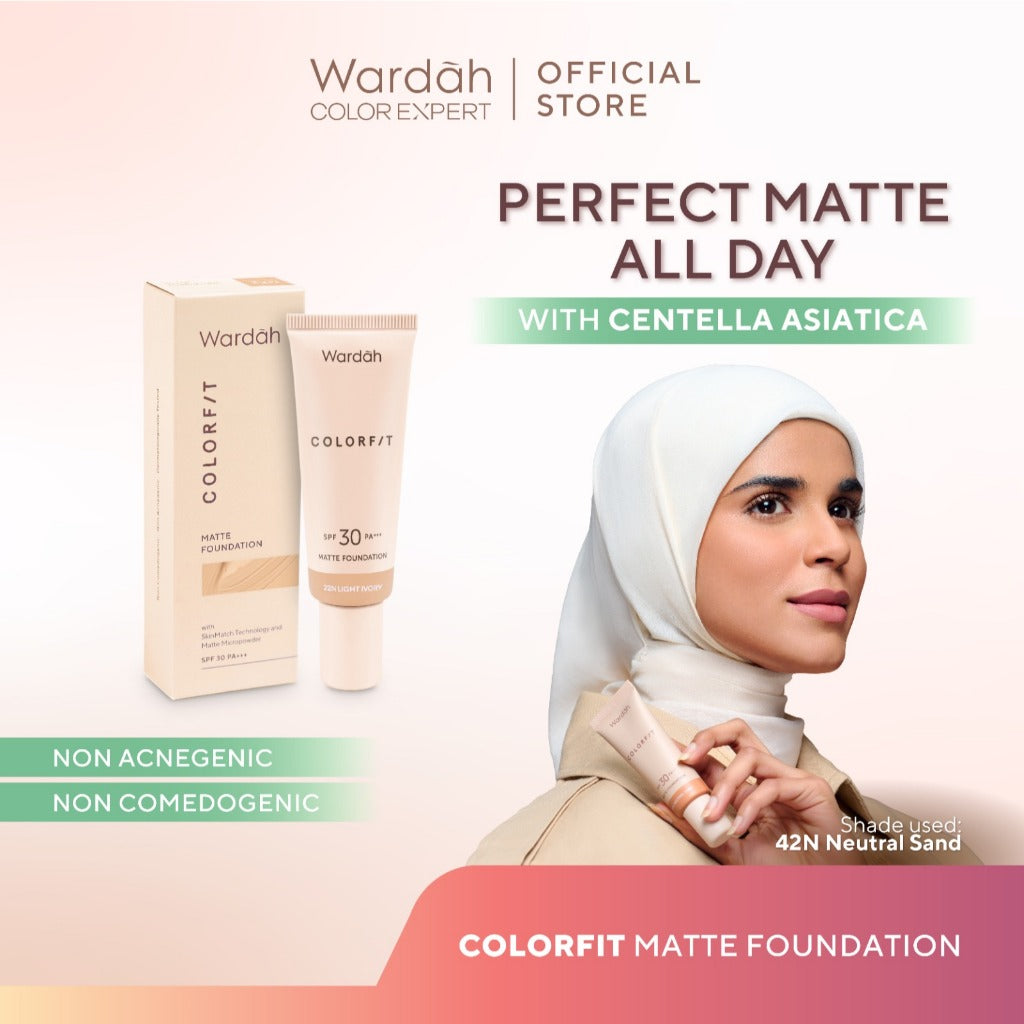 WARDAH Colorfit Matte Foundation - Liquid Foundation SPF 30PA++ dengan Oil Control & Tahan Lama Hingga 12 Jam - Makeup