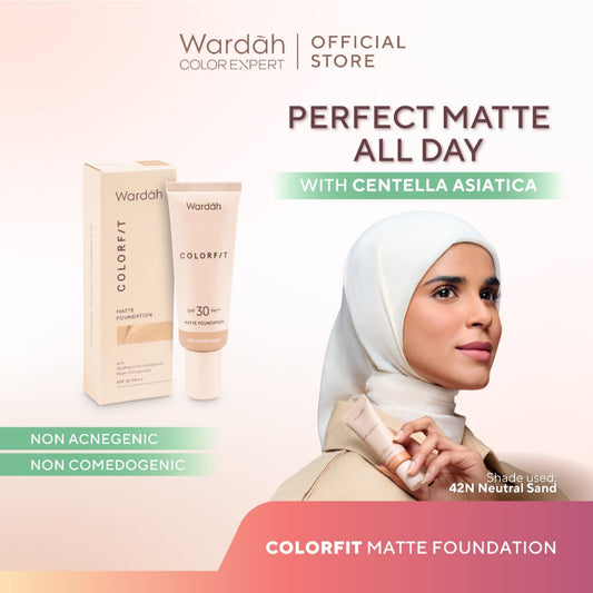 WARDAH Colorfit Matte Foundation - Liquid Foundation SPF 30PA++ dengan Oil Control & Tahan Lama Hingga 12 Jam - Makeup