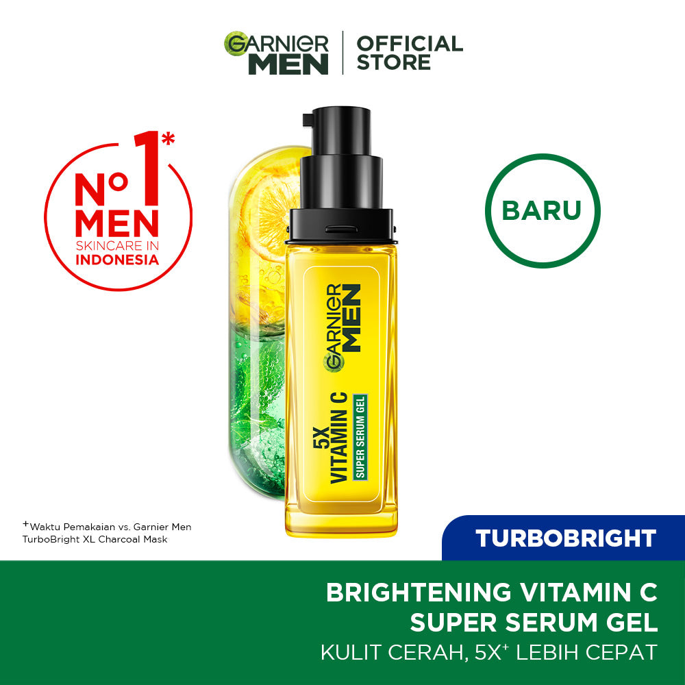 GARNIER Men Turbo Bright 5x Vitamin C Super Serum Gel - 30ml Serum Mencerahkan Wajah Anti Kusam 5x Lebih Cepat