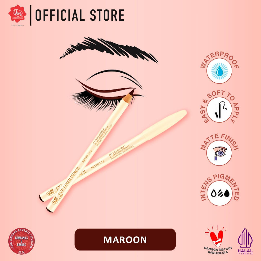 Viva Queen Eye Liner Pencil - 1.3gr (WATERPROOF, INTENSE PIGMENTED, SOFT, MATTE & EASY APPLY) - tersedia 3 varian warna