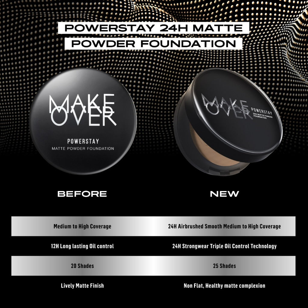 [SPECIAL 11.11] MAKE OVER Powerstay 24H Matte Powder Foundation - Bedak Padat High Coverage Ringan Compact Flawless Make Up Tahan Lama 24 Jam Non-Comedogenic BEST SELLER Poreless Somethin Time Less w Maybe Euphoria Blurring