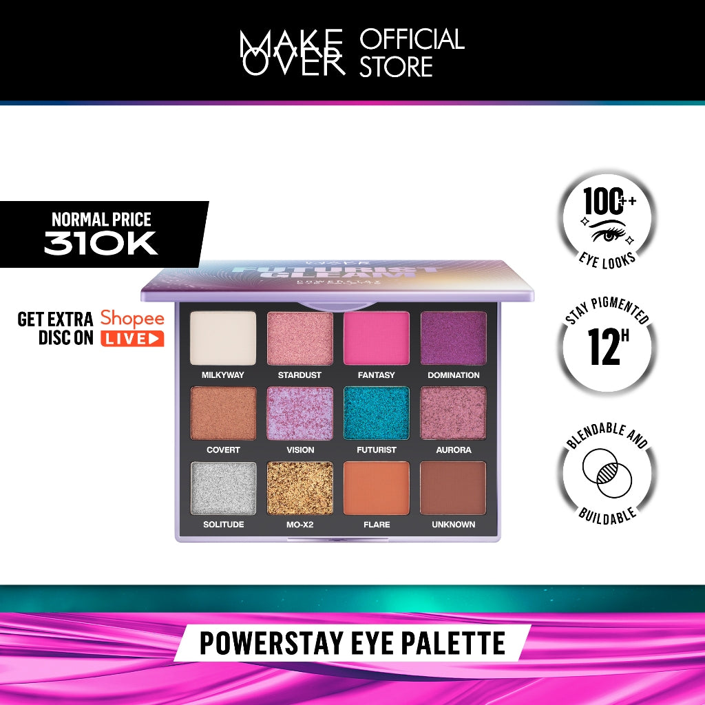 [ Dubai Fashion Week ] MAKE OVER Powerstay Eye Palette - Eyeshadow BEST SELLER Intense Tahan Lama 12 Jam 12 Warna Blendable Minim Fallout Cocok Untuk Semua Warna Kulit Daily Makeup Party Look DFW Nadya Hutagalung Pony Mira Agile Zsa Zsa Utari
