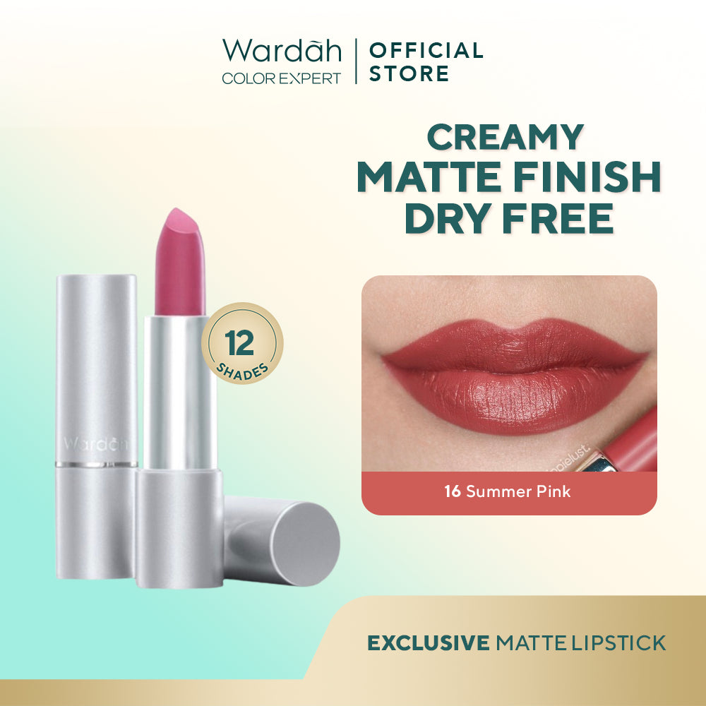 WARDAH Exclusive Matte Lipstick - Warna Intense dalam Sekali Oles - Pigmented Tahan Lama dengan Hasil Akhir Soft Matte - Lembab dengan Vitamin E - Makeup